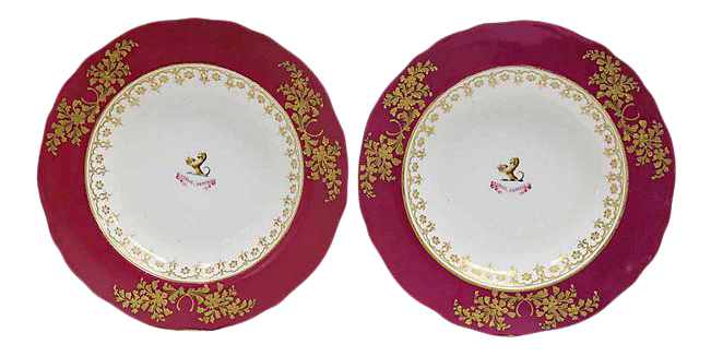 19th-C. Armorial Crested Bowls, a Pair