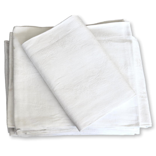 C. 1920s French White Linen Damask Dinner Napkins, Set of Eight