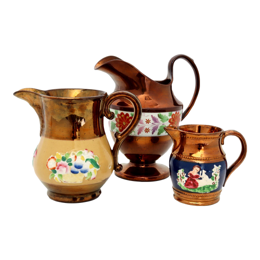 Collection of Copper Lustre Pitchers, Set of 3