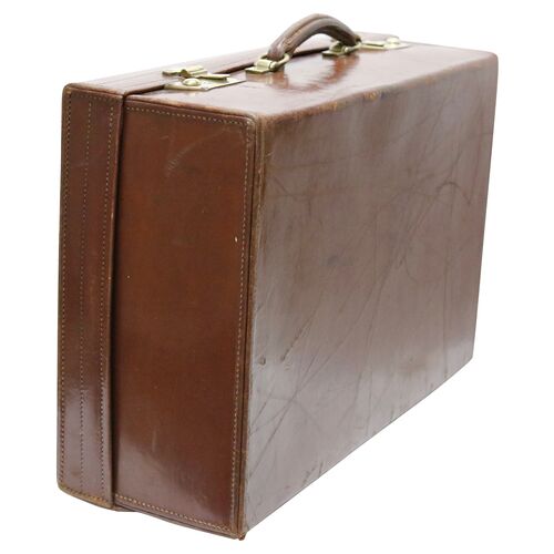 1950s Harrods London Leather Suitcase