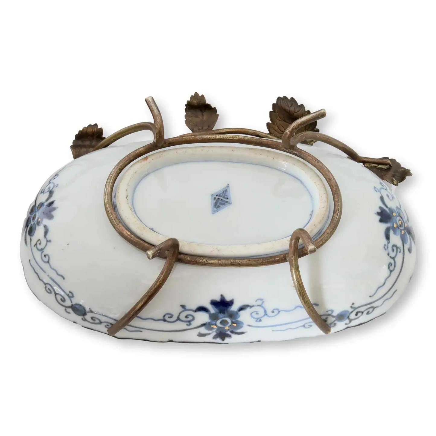 Antique Japanese Imari Bowl w/ Bronze Ivy Stand
