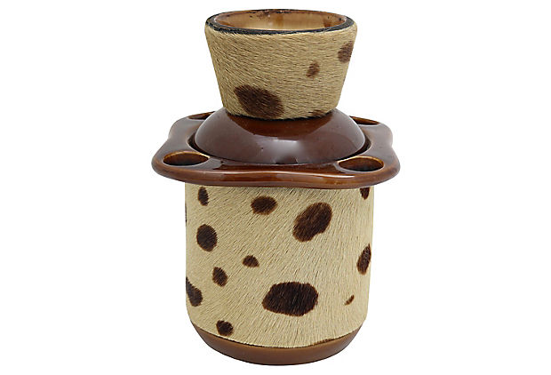Midcentury French Cow Hide Tobacco Jar