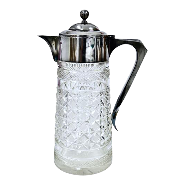 Antique Heavy Cut Crystal w/ Silver-Plate Wine Jug