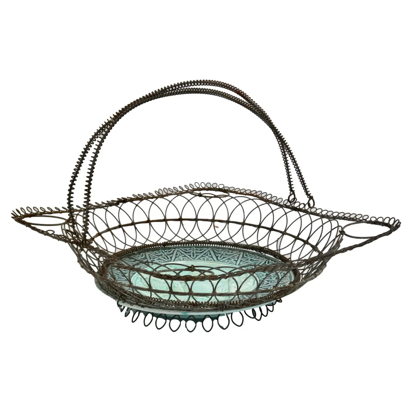 Midcentury French Majolica Serving Basket