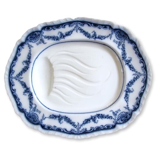 Large Antique English Flow Blue Turkey Platter | Cheswick Pattern