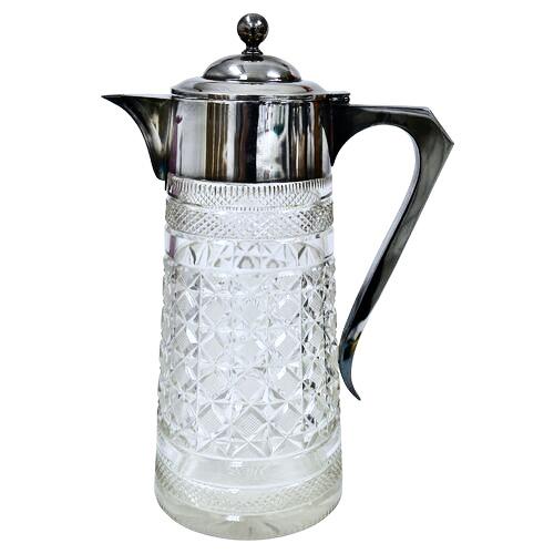 Antique Heavy Cut Crystal w/ Silver-Plate Wine Jug