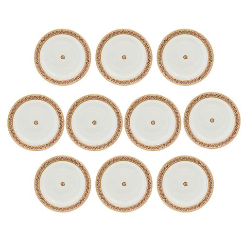 Antique English Hand-Enameled Royal Worcester 10" Dinner Plates | Set of 10