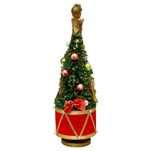 Midcentury Musical Bottle Brush Tree w/ Angel
