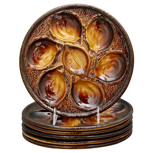 Midcentury French St. Clement Oyster Plates, Set of Six