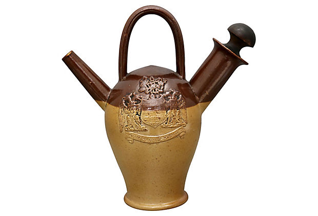Antique Stoneware Carafe W/ Royal Crest