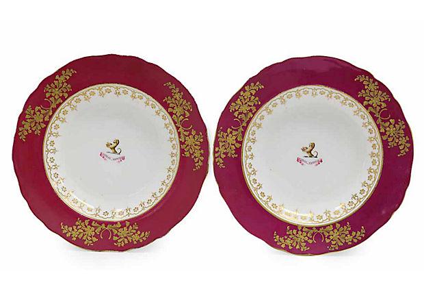19th-C. Armorial Crested Bowls, a Pair