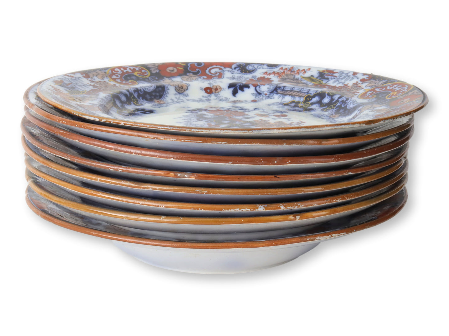 C. 1880s English Ironstone Pasta / Soup Bowls, Set of 8