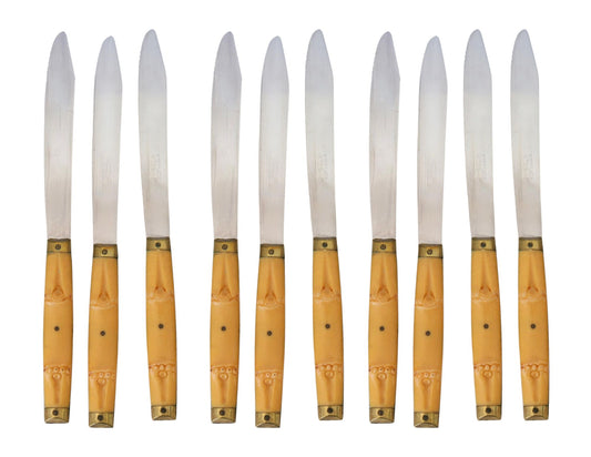 French Faux Bamboo Bakelite Dinner Knives, s/10