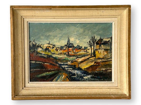 Midcentury French Abstract Village Painting