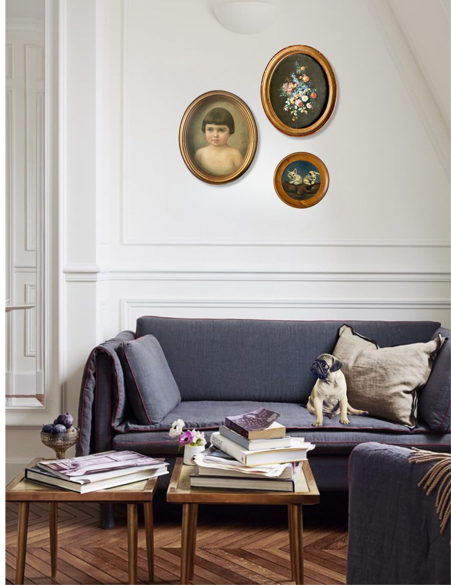 Midcentury French Oil on Board w/Kittens