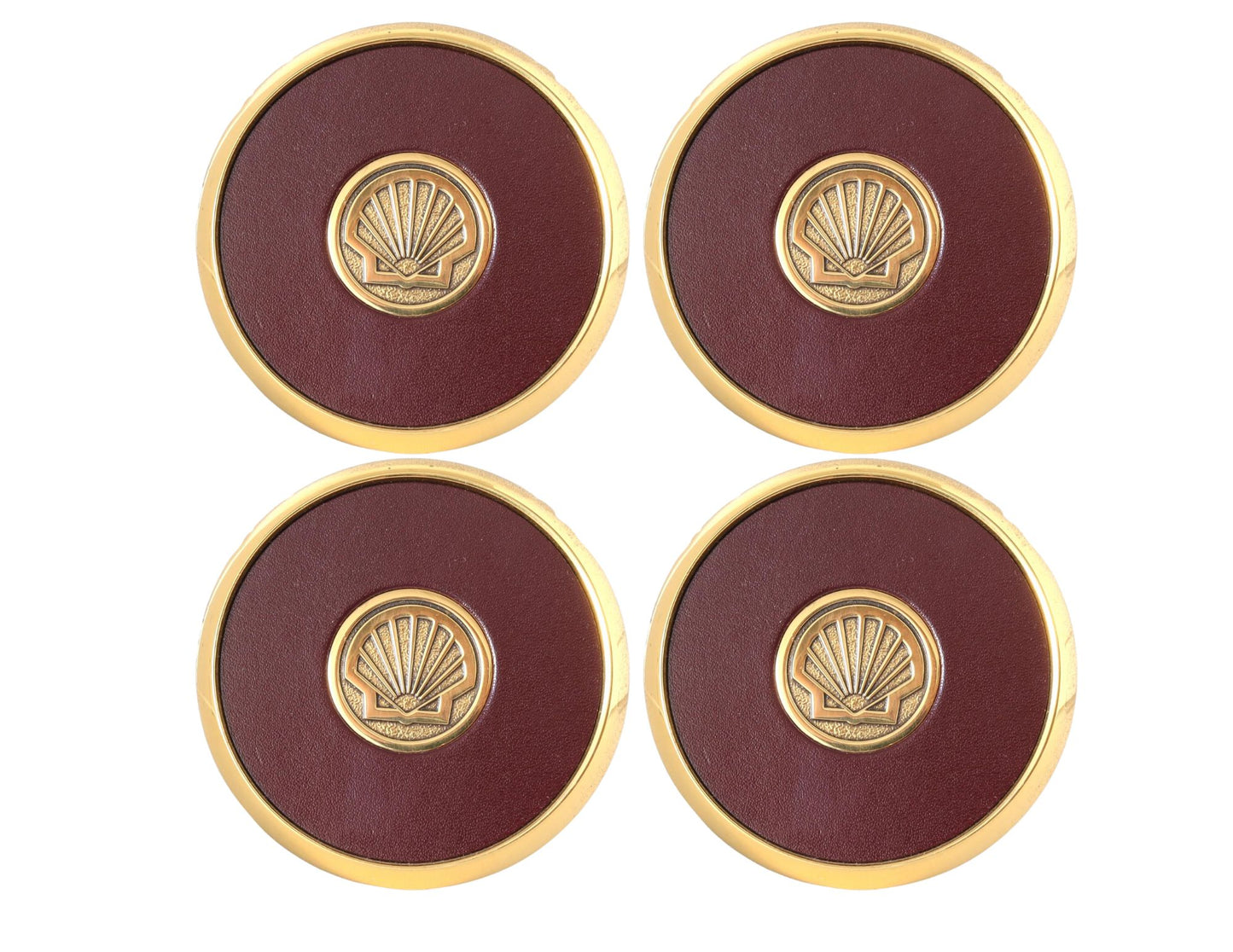 Brass Seashell & Faux Leather Drink Coasters, 4 pc