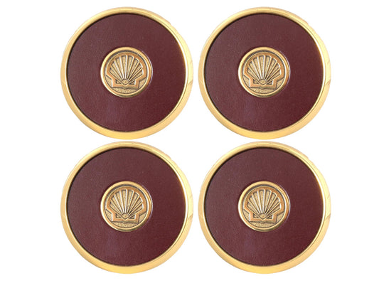 Brass Seashell  & Faux Leather Drink Coasters, 4 pc