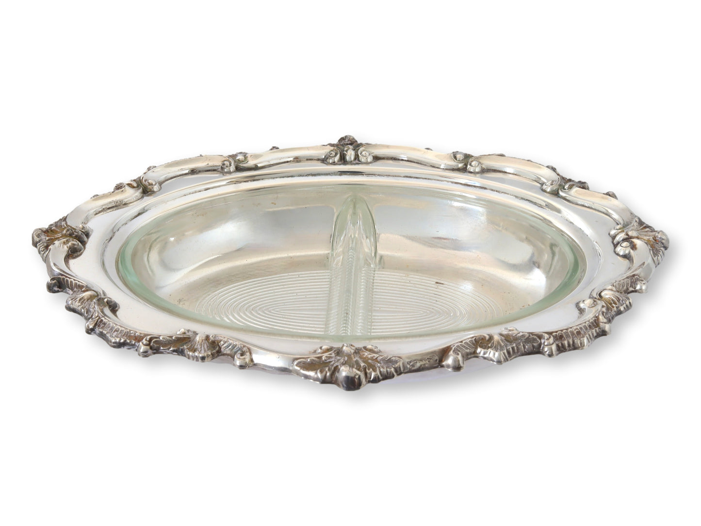 Versatile English Silver-Plate Serving Dish w/Glass Insert