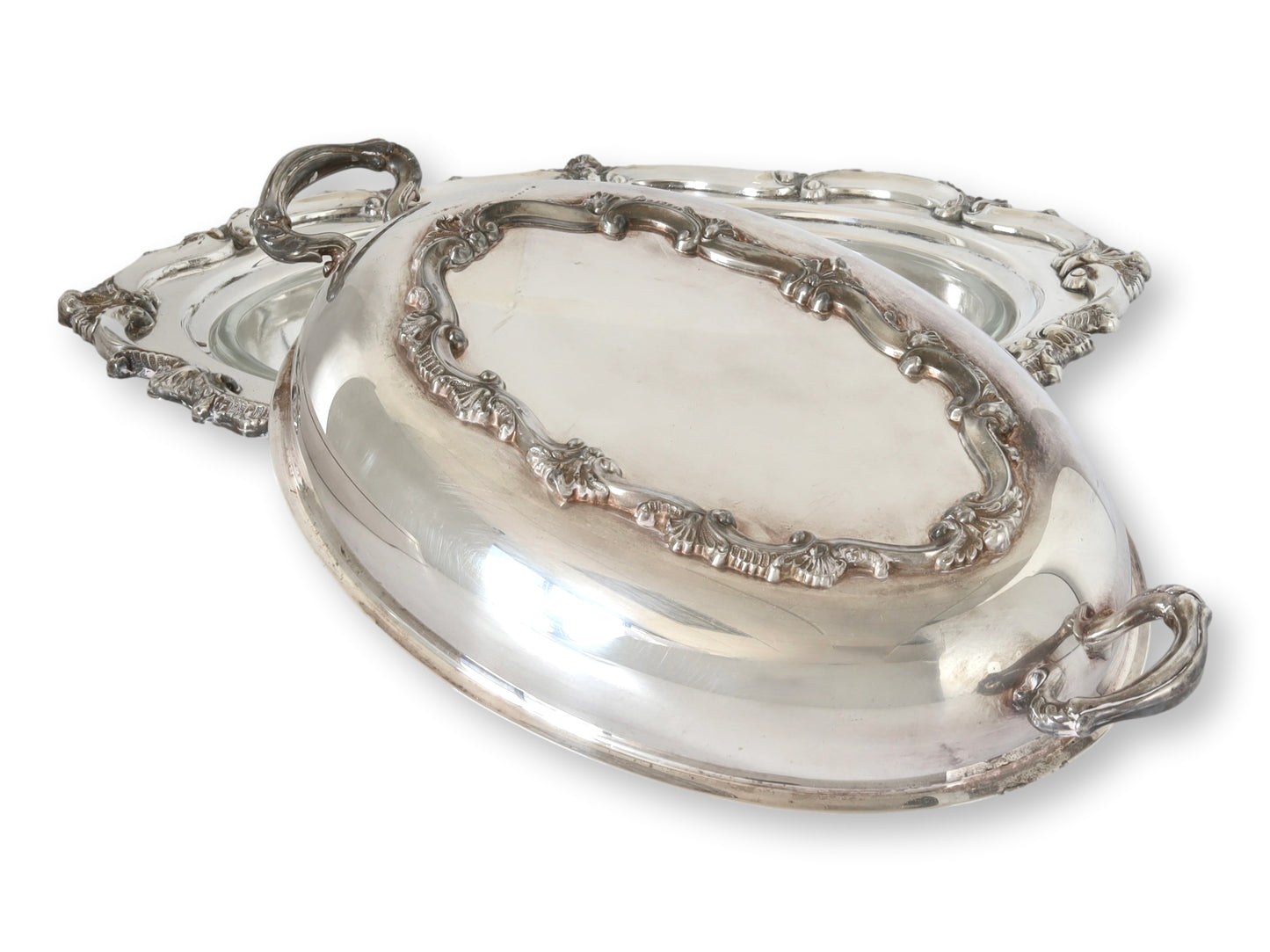 Versatile English Silver-Plate Serving Dish w/Glass Insert