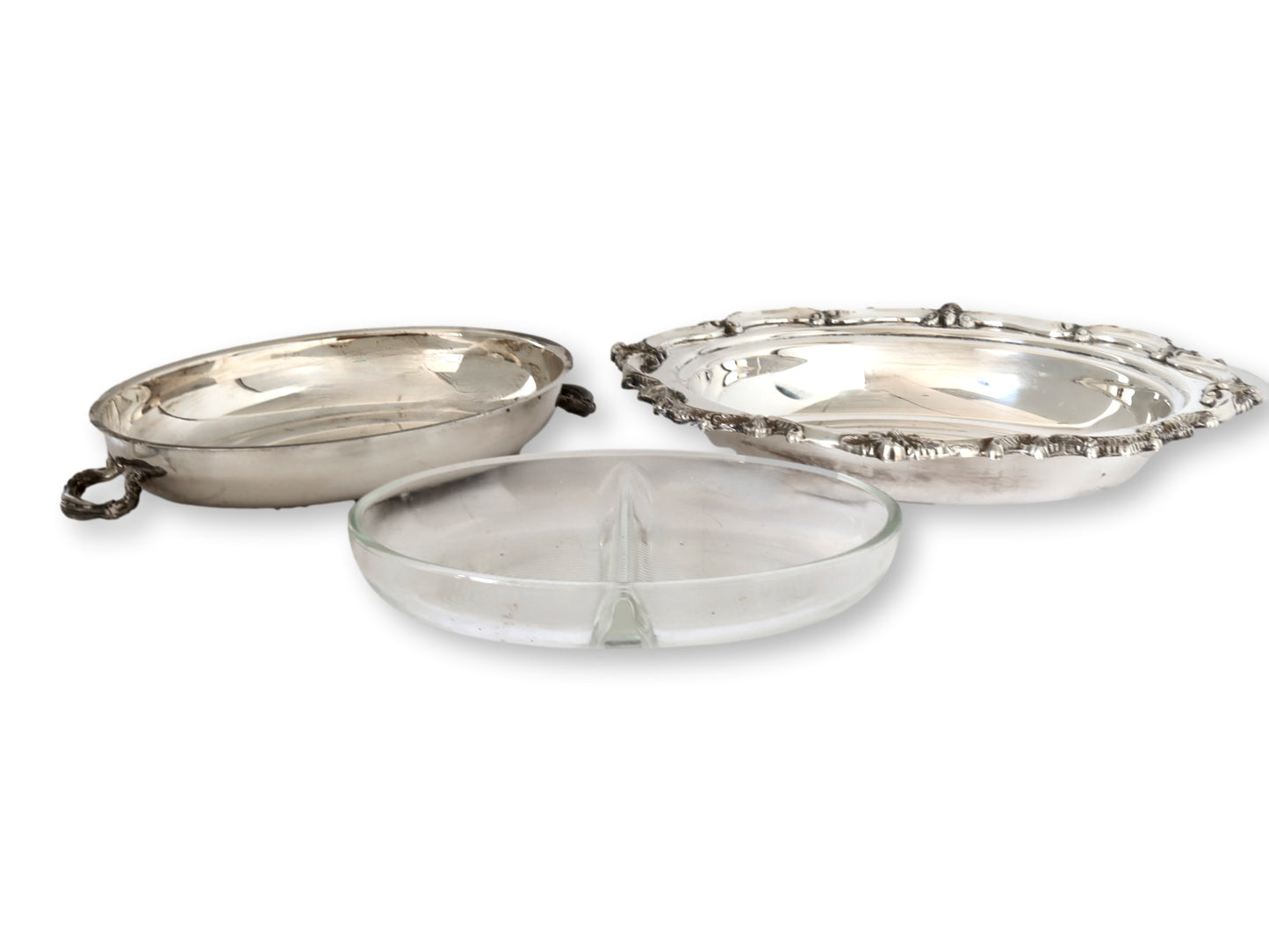 Versatile English Silver-Plate Serving Dish w/Glass Insert