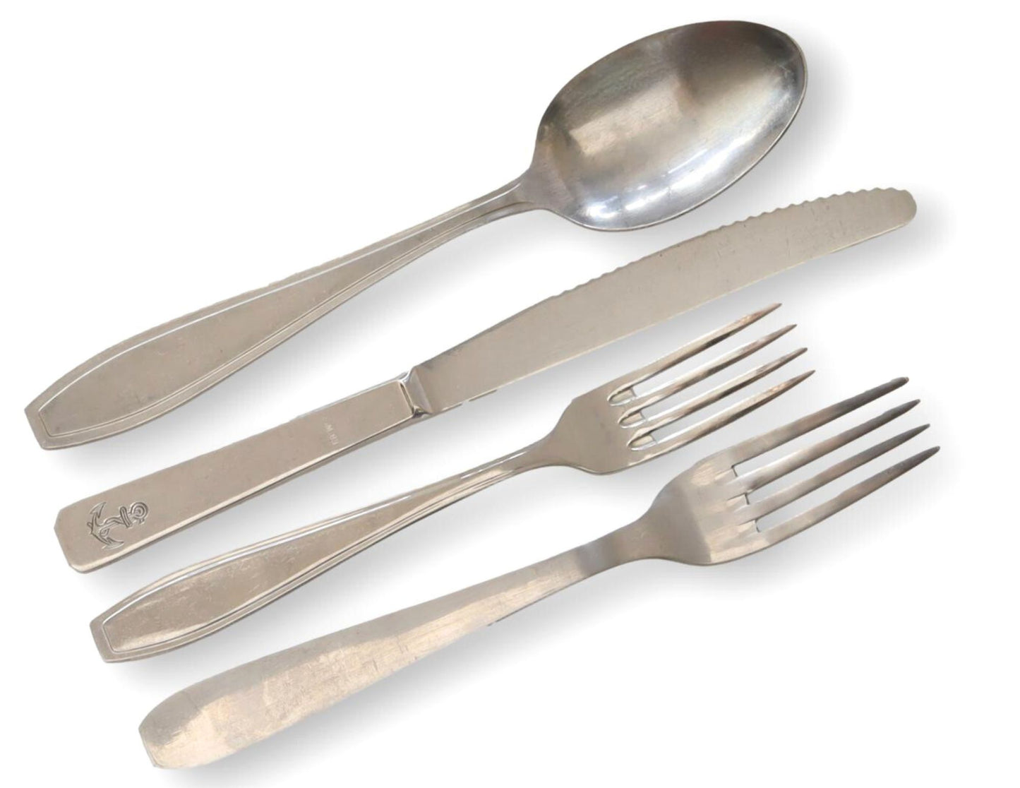 Midcentury Heavy Maritime Hotelwware Flatware w/ Anchors | Service for 10