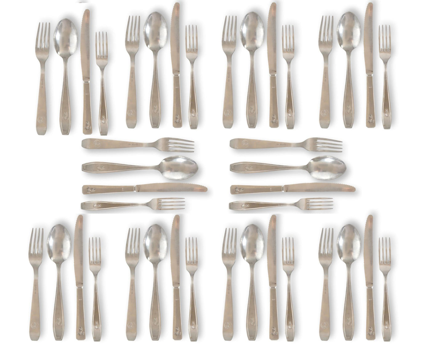 Midcentury Heavy Maritime Hotelwware Flatware w/ Anchors | Service for 10