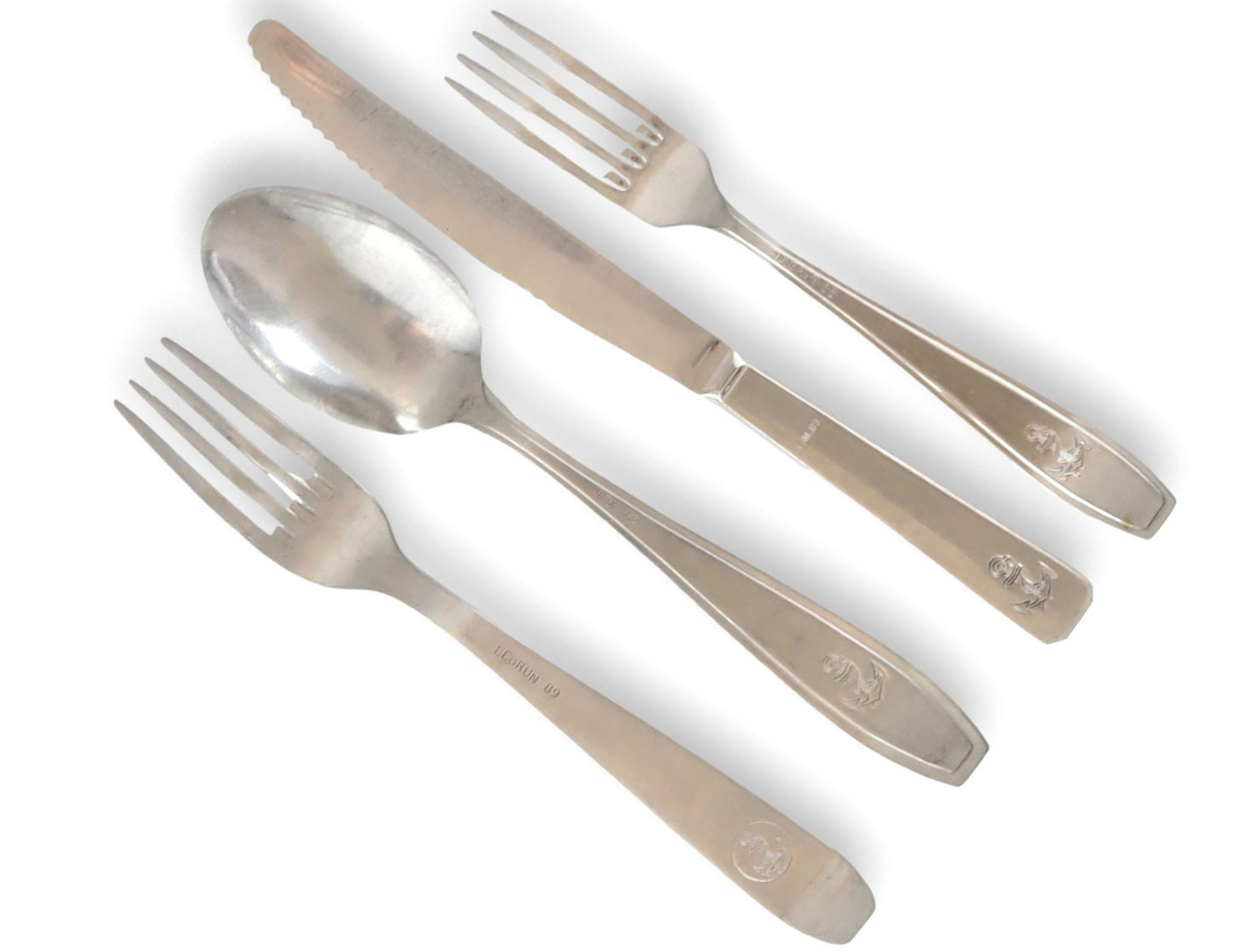 Midcentury Heavy Maritime Hotelwware Flatware w/ Anchors | Service for 10