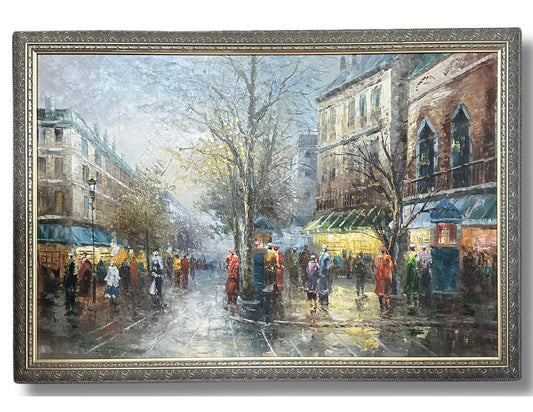 Midcentury Paris  Street Scene Oil Painting