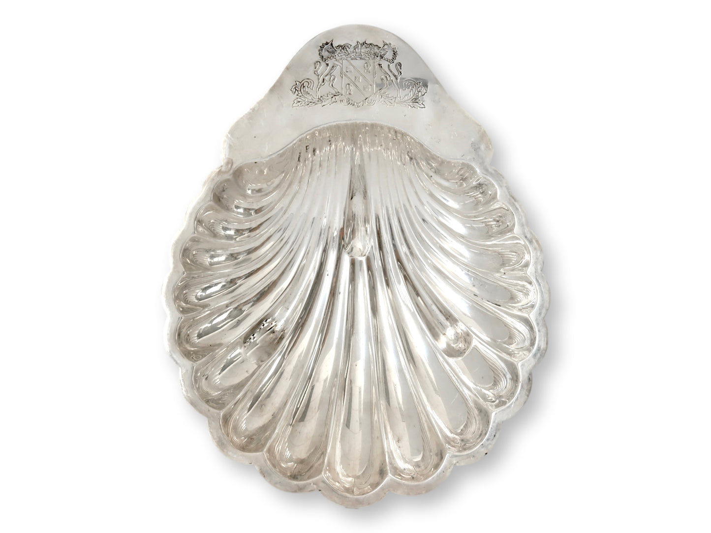 Midcentury English Silver-Plate Shell Dish w/ Coat of Arms