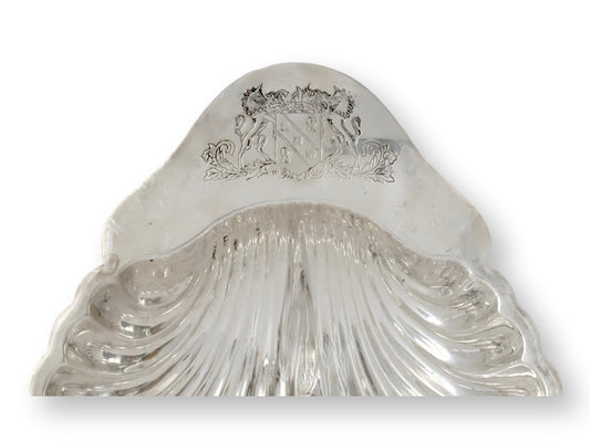 Midcentury English Silver-Plate Shell Dish w/ Coat of Arms