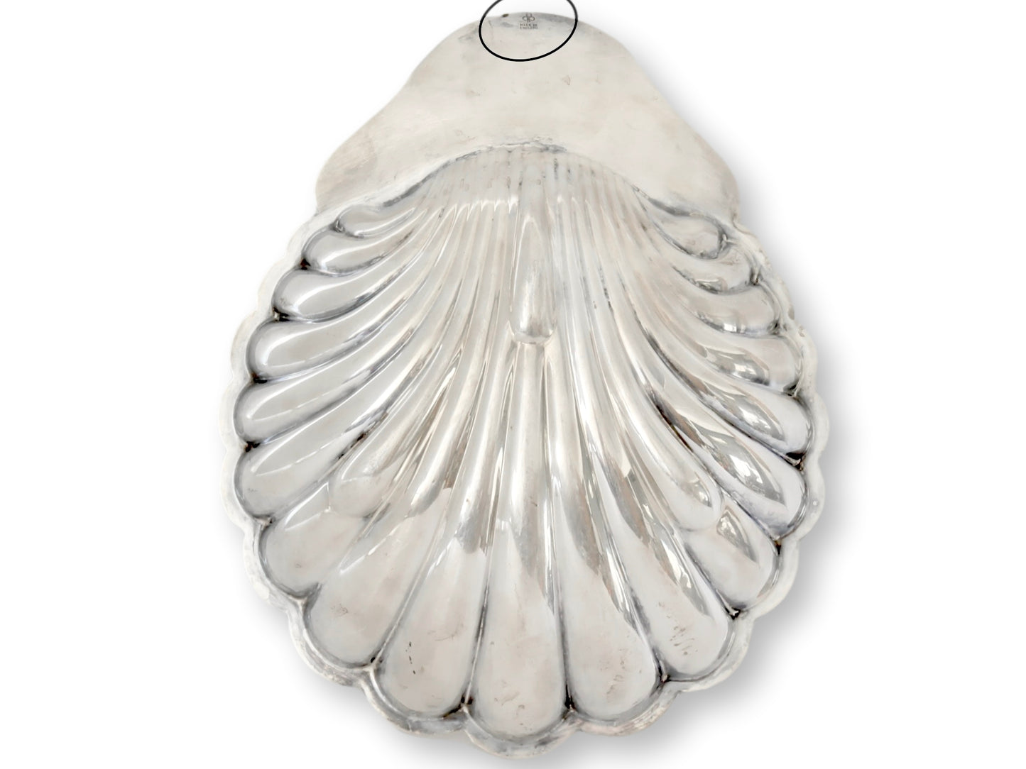 Midcentury English Silver-Plate Shell Dish w/ Coat of Arms