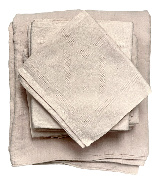 1920s French "Blush" Dinner Napkins W/ Tablecloth, Service for 12
