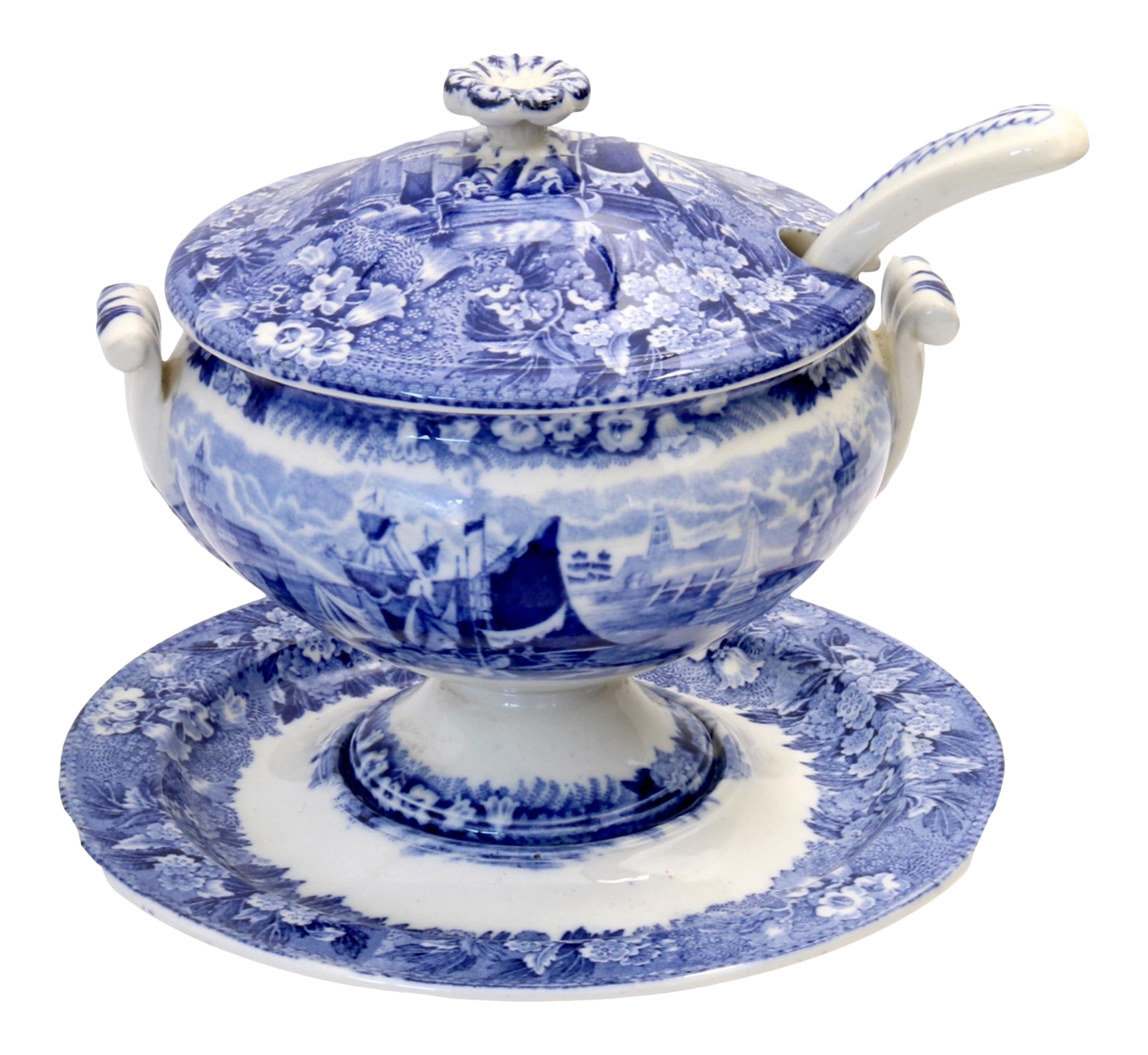 Antique Wedgwood Farerra Pattern Sauce Tureen w/ Ladle & Undertray