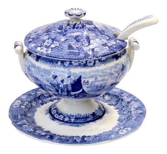 Antique Wedgwood Ferarra Pattern Sauce Tureen w/ Ladle & Undertray