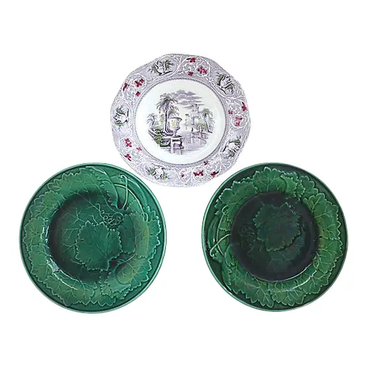 Antique English Wall Plate Grouping, Set of 3