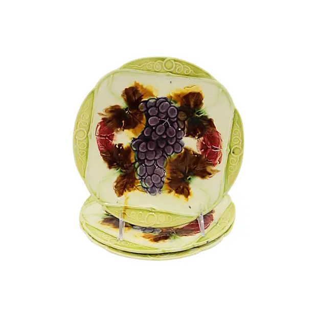 Early 20th Century French Majolica Grape Plates, Set of 3