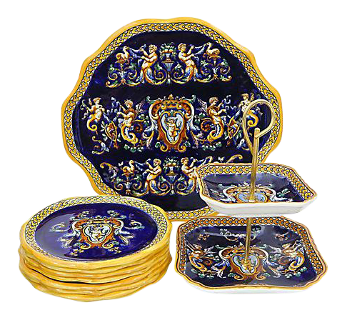 Early 20th Century Gien French Renaissance Serving Set, 10 Pcs