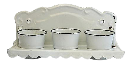 French Enamel Wall Rack W/Pots