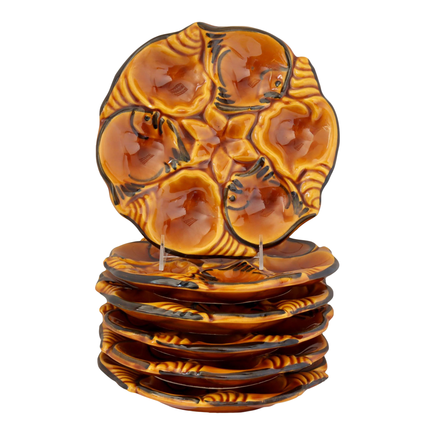 French Majolica Oyster Plates, Set of 6