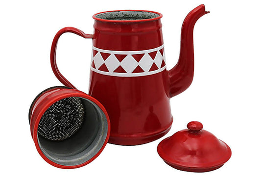 Vintage French Red & White Enamel Coffeepot