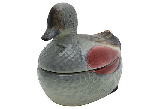 Midcentury French Majolica Duck Pâtè Tureen, C. 1960s