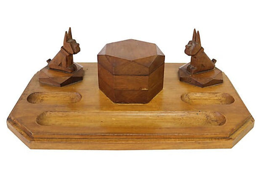 Art Deco Scottie Dog Inkwell & Desk Set