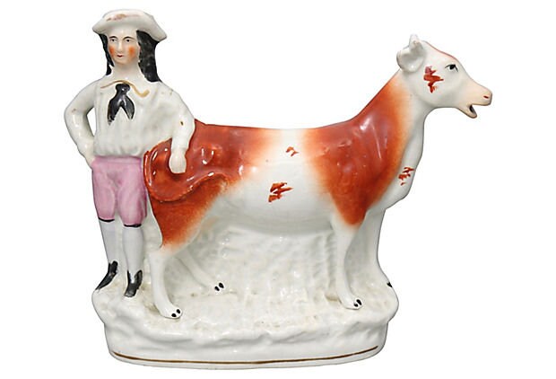 Antique English Staffordshire Cow Creamer, C. 1850
