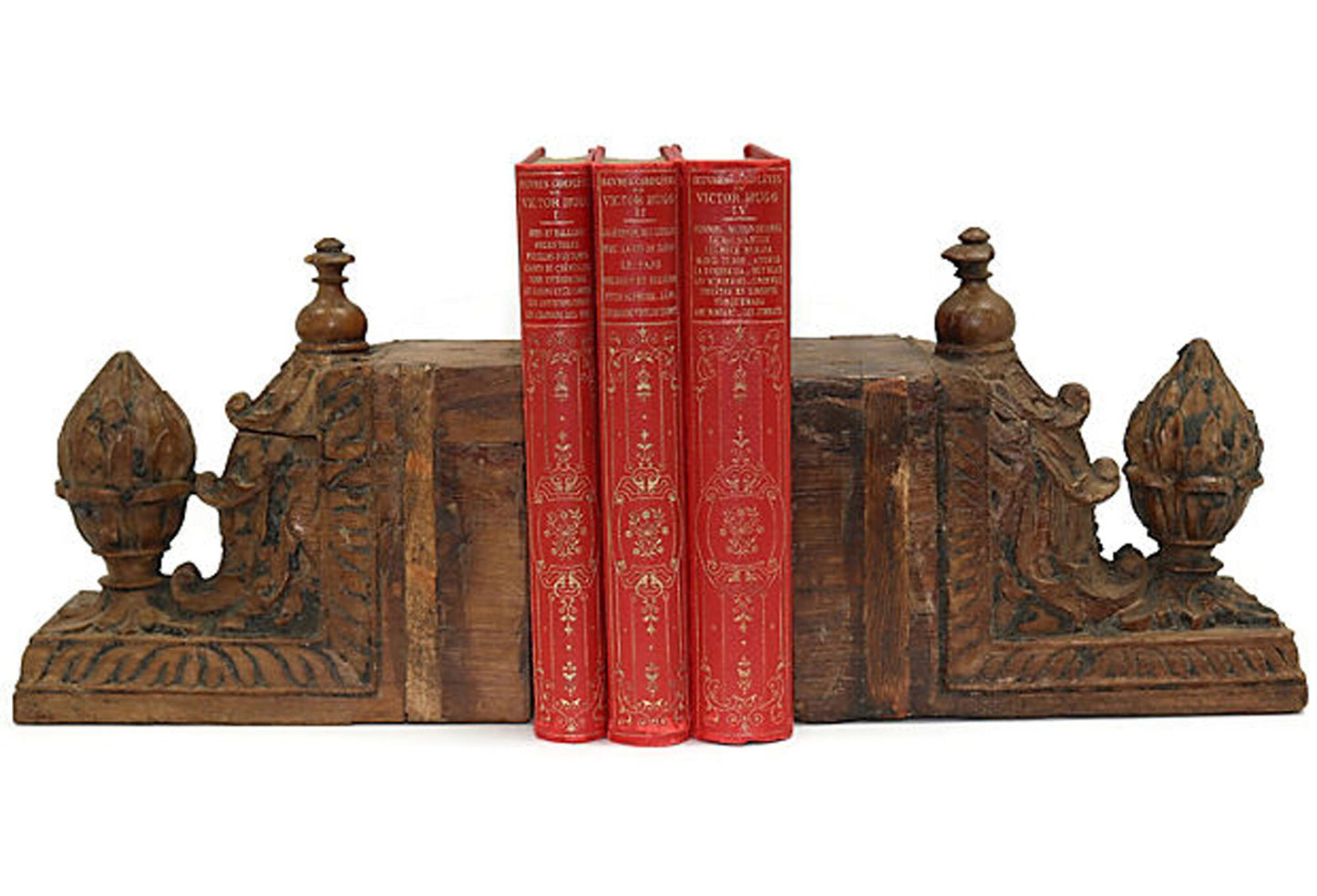 19th Century Oversized Hand-Carved Bookends, a Pair