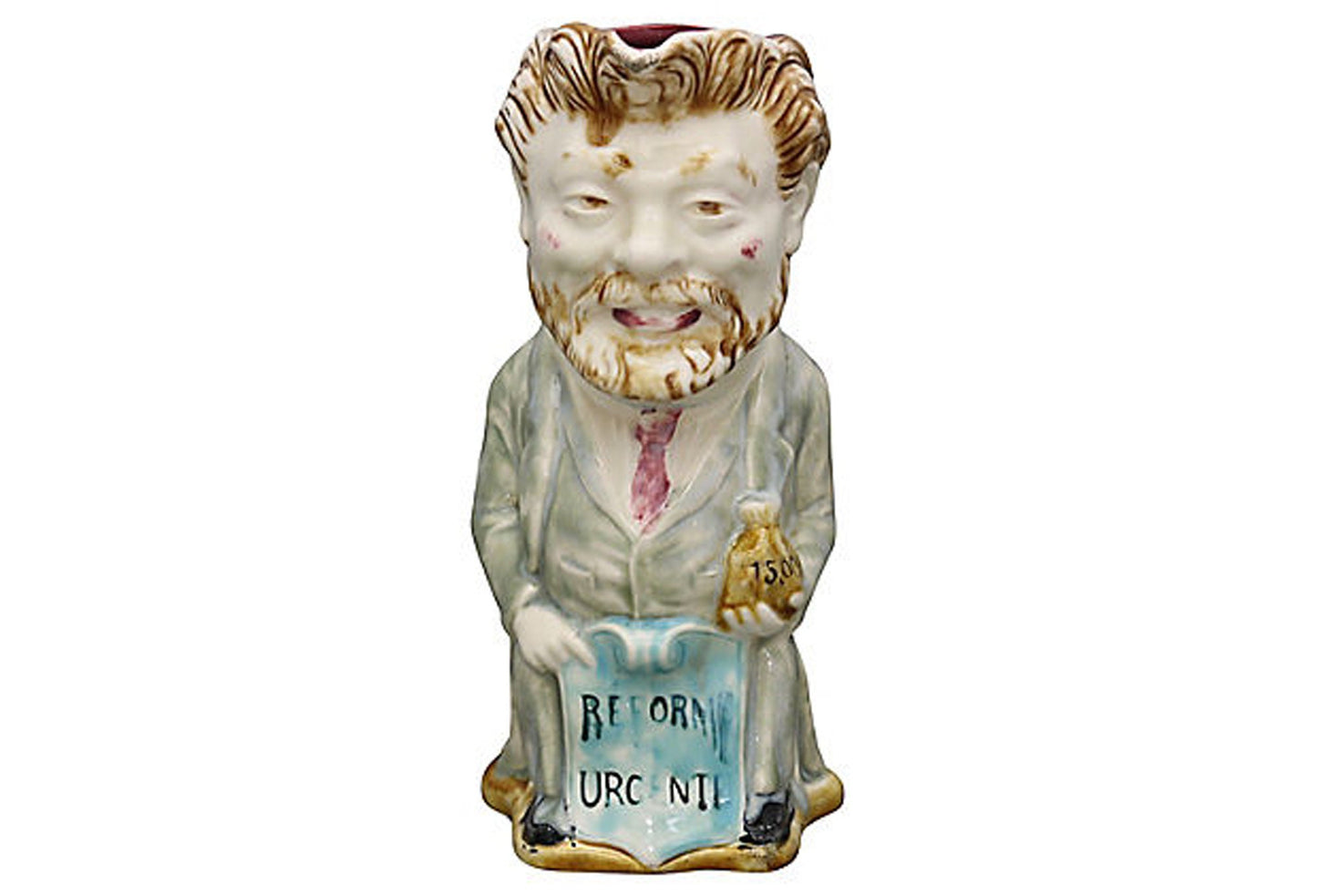 Antique French Majolica Political Jug by Frie Onnaing, Charles Camille Pelletan