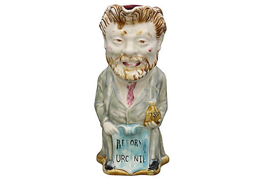 Antique French Majolica Political Jug by Frie Onnaing, Charles Camille Pelletan