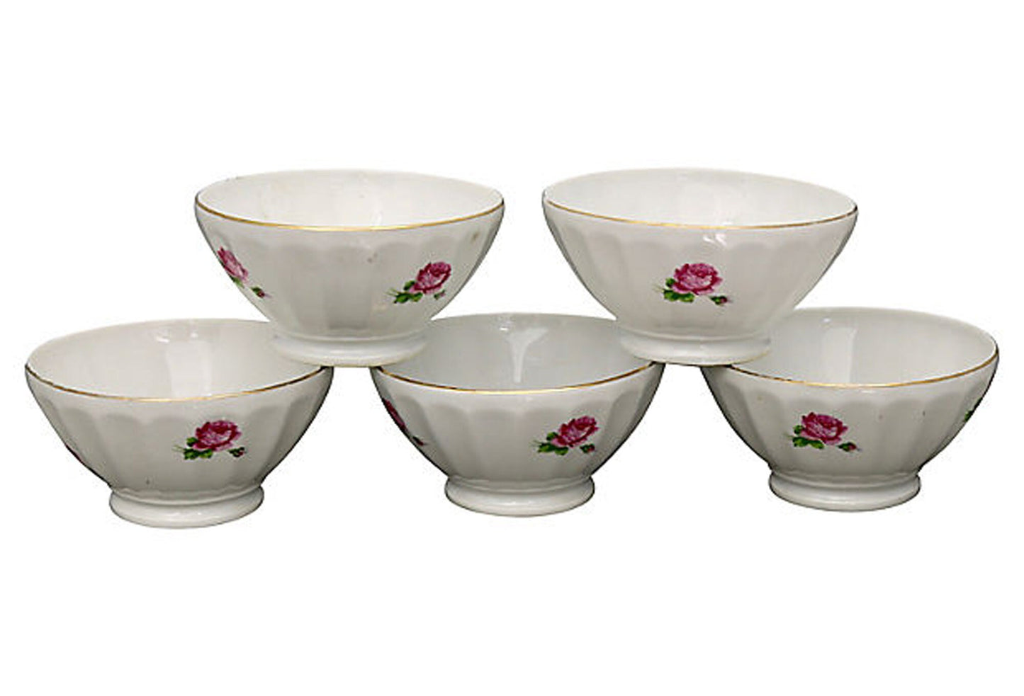 Vintage French Floral Café Au Lait Cups, Set of 5