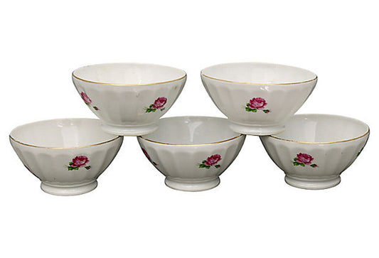 Vintage French Floral Café Au Lait Cups, Set of 5