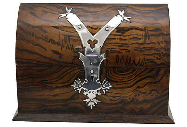 Antique Arts & Crafts Rosewood Box w/ Sterling Silver Hardware