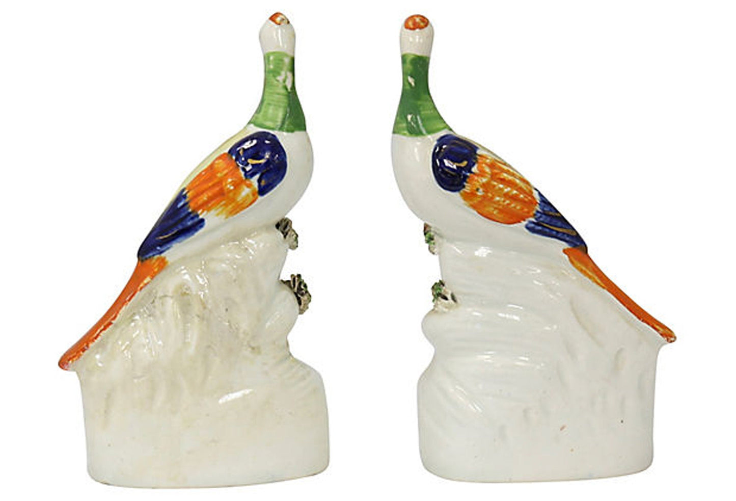 19th Century Staffordshire Peacock Inkwells, C. 1860